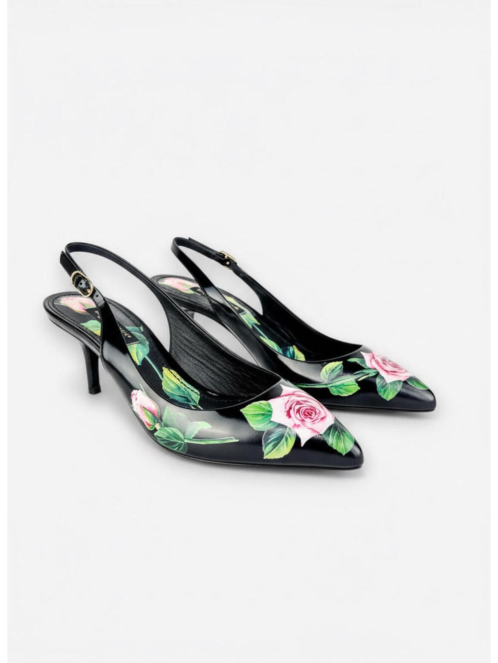 Dolce & Gabbana Lori Rose Floral Leather Slingback Pump EU 35 US 5 | New Rare